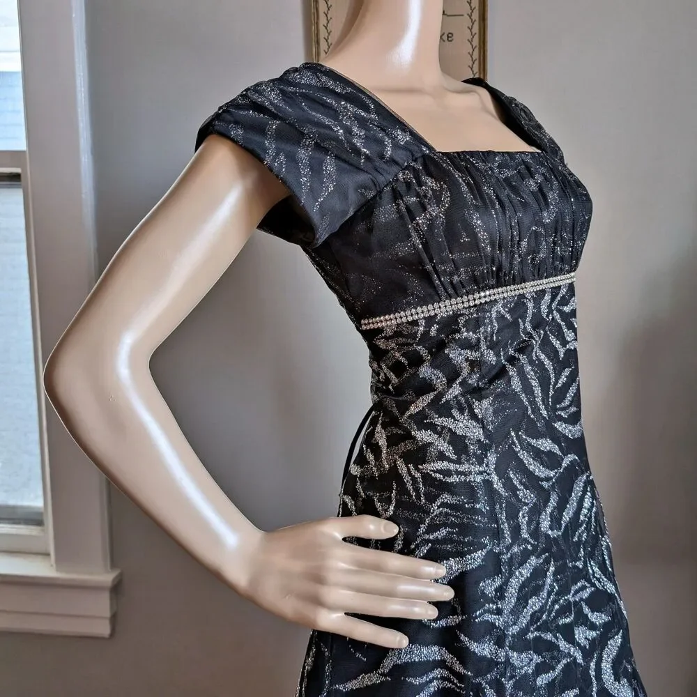 Vintage 90s Jody California Ball Gown Regency Empire Prom Dress Zebra Glitter - Picture 10 of 12